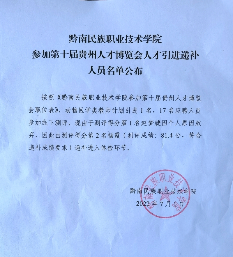 吃瓜网参加第十届贵州人才博览会人才引进递补人员名单公布